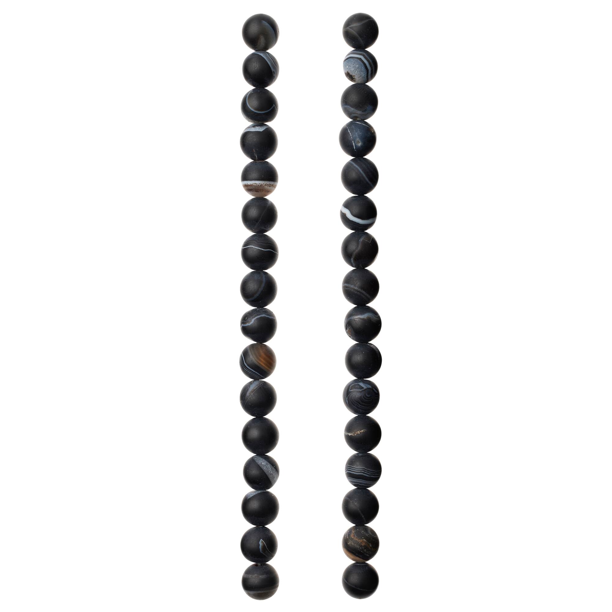 Matte Black & Brown Striped Agate Round Beads, 8mm by Bead Landing™